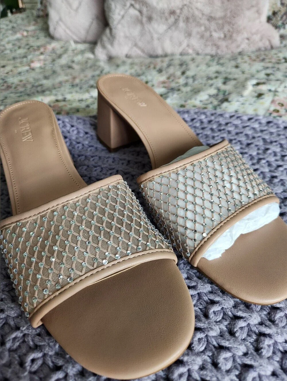 Sz 10 J. Crew Rhinestone Mesh Mule Heels